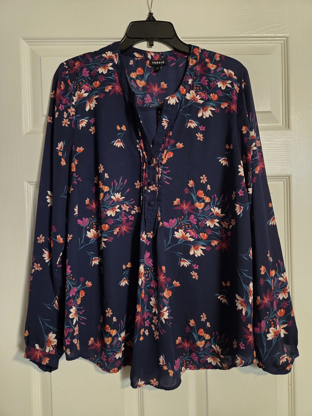 torrid Navy Floral Long-Sleeve Button Blouse